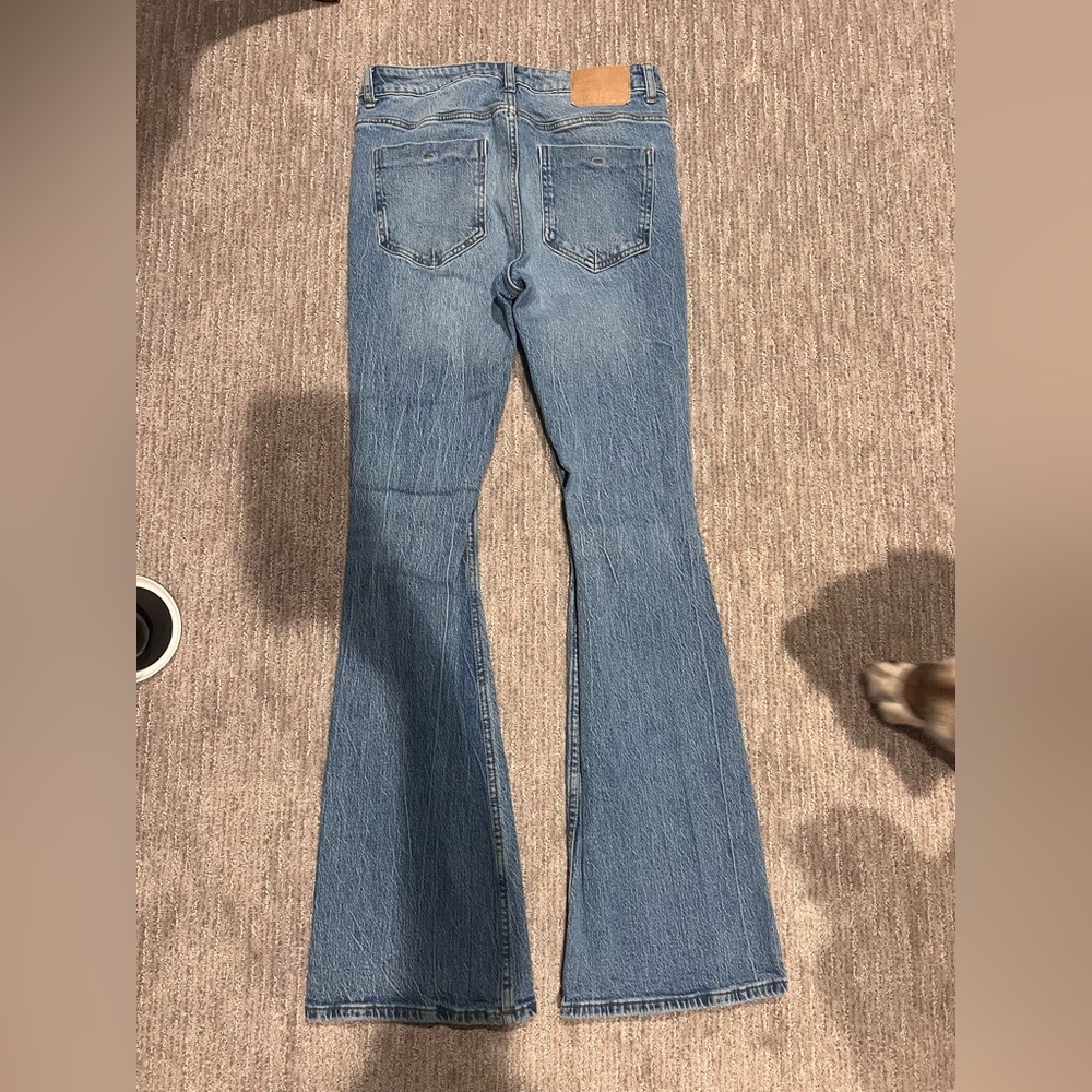 Zara Blue Flare Wide Leg Jeans Distressed Casual - Picture 2 of 4